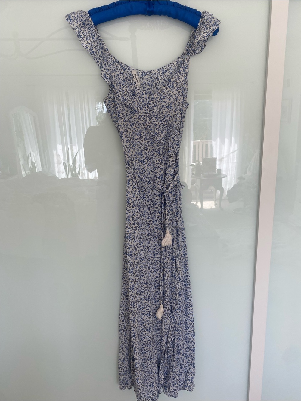 Madewell Blue Floral Maxi Dress with Tassel Tie